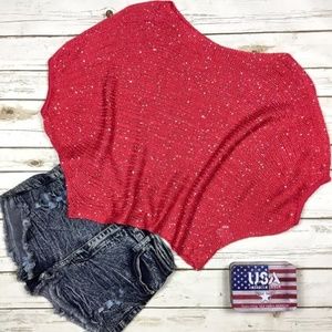 Miracle City Red Dolman Sleeve Sweater w/ Sequins